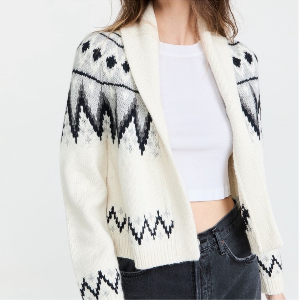 THE GREAT. Black and White Patterned Cardigan